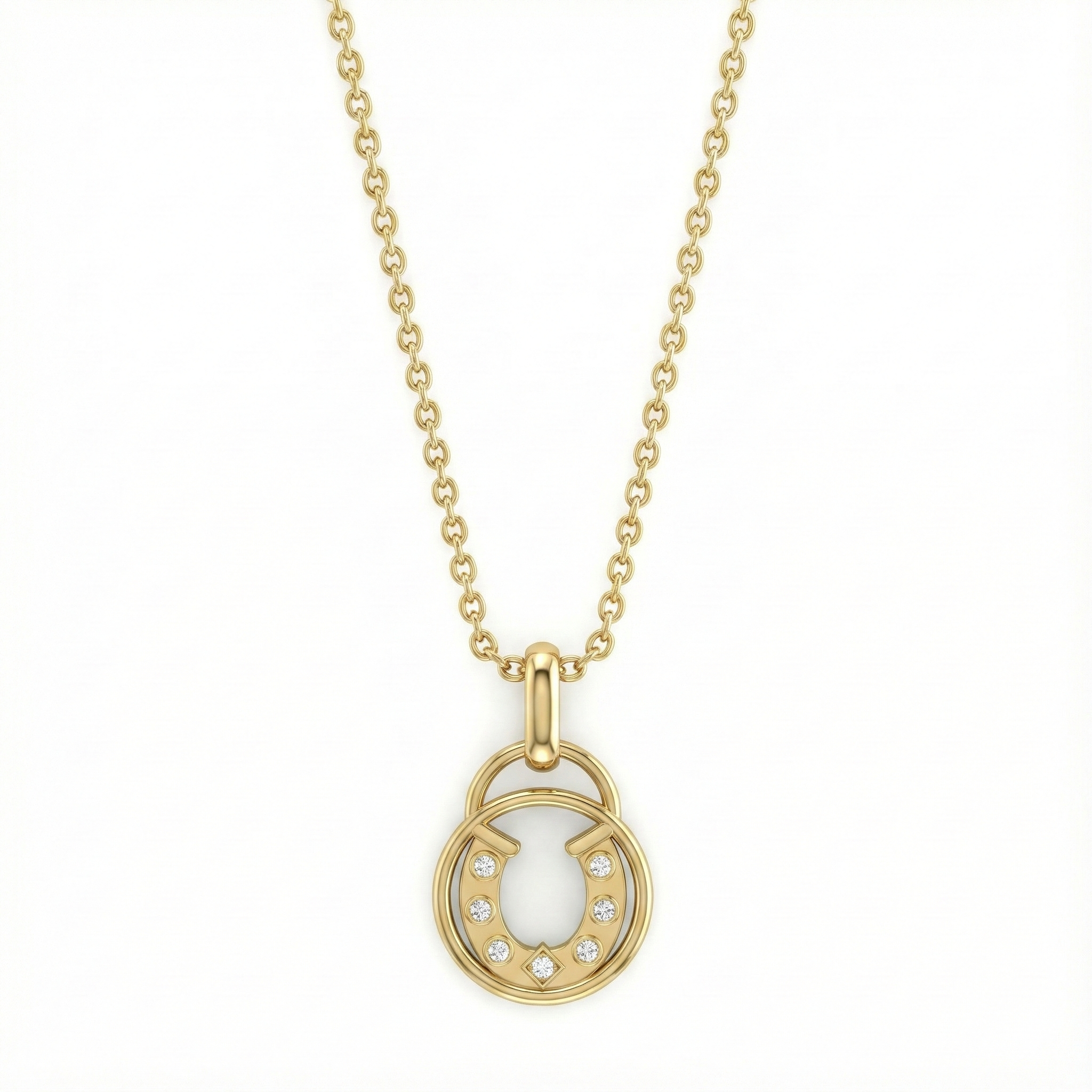Collier doré à l’or 18k avec pendentif fer à cheval serti de zircons